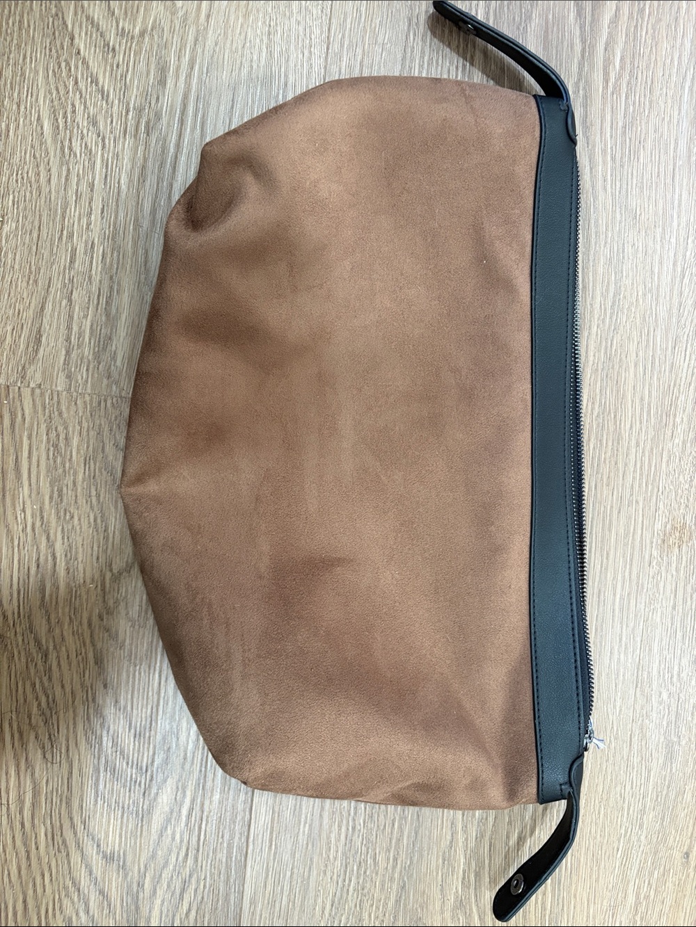 Sondra Roberts Brown Suede Wristlet Clutch with Black Trim